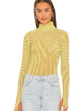 AFRM Sheer Zadie Mesh Turtleneck Top in Yellow Zebra M